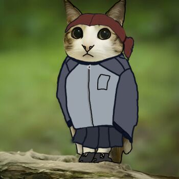 bird black_boots black_skirt boots brown_hair cat girls_und_panzer grey_jacket jacket long_sleeves looking_at_viewer meme meowl_(meme) no_humans non-web_source original owl short_hair sketch skirt tami_(girls_und_panzer) tree