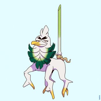 alternate_form expressionless full_body gen_8_pokemon highres looking_at_viewer meme nintendo no_humans original_form_pokemon_(meme) parody pedro_larez pokemon pokemon_(creature) simple_background sirfetch&#039;d smug solo what