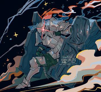 1boy armor armored_boots black_background boots chain commentary dark_souls_(series) dark_souls_ii dual_wielding dust_cloud english_commentary full_armor full_body gauntlets ghost glowing glowing_eye green_pants helm helmet highres holding holding_shield knight male_focus okajamira pants pauldrons plume red_eyes sellsword_luet shield shoulder_armor solo sparkle