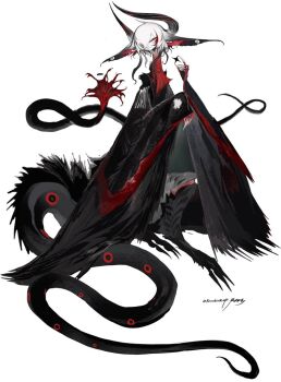 1other animal_ears creature full_body horns kamikiririp large_ears long_claws long_horns original signature simple_background solo tail very_long_tail white_background