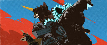 alien ammunition_backpack artist_request back_unit blue_background cannon claws crest crossover cyborg destoroyah dinosaur giant giant_monster giant_robot gigabash gigan glowing glowing_eyes glowing_mouth glowing_spikes godzilla godzilla_(series) godzilla_against_mechagodzilla godzilla_vs._destoroyah godzilla_vs._gigan highres horns in-franchise_crossover jetpack kaiju key_visual kiryu_(godzilla) magnetic_weapon mandibles mecha mechagodzilla missile_launcher missile_pod no_humans no_pupils official_art one-eyed open_mouth passion_republic_games promotional_art railgun red_background red_eyes robot rocket_launcher rocket_pod sharp_teeth simple_background single_horn space_monster spikes teeth toho tusks two-tone_background type-0_railgun weapon wings wrist_gun yellow_eyes