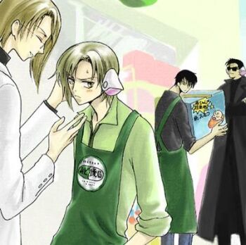 00s 4boys apron blush chobits clamp gohou_drug himura_rikuo kakei kudo_kazahaya lawful_drug lowres male_focus multiple_boys saiga