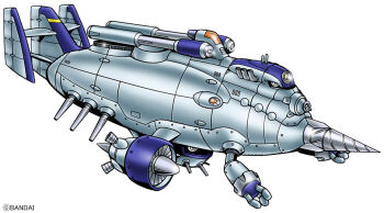 Rule 34 | aircraft, animate object, digimon, digimon (creature), dirigible, drill, extra eyes, full body, masterblimpmon, no humans, official art, simple background, solo, white background