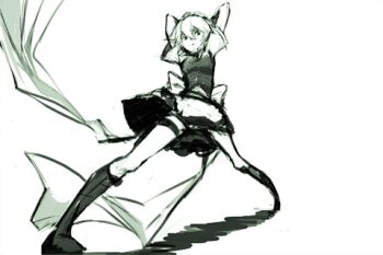 Rule 34 | 1girl, animated, animated gif, apron, bow, frilled thigh strap, female focus, foreshortening, izayoi sakuya, knife, lowres, maid, maid apron, maid headdress, monochrome, short sleeves, sketch, skirt, solo, thigh strap, throwing knife, tima, touhou, weapon