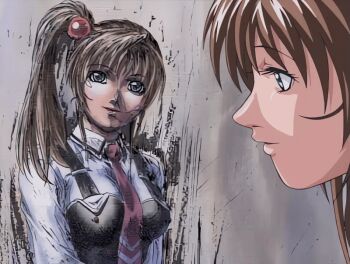 00s 1boy 1girl 2003 animated animated_gif anime_screenshot ass bent_over bible_black bible_black_night_of_the_walpulgiss black_thighhighs bow bowtie breasts brown_hair cameltoe clothes_lift crossed_legs female_focus green_eyes imari_kurumi large_breasts leaning_forward panties pantyshot portrait school_uniform side_ponytail sitting skirt skirt_lift smile solo striped_clothes striped_panties tagme thighhighs thighs underwear