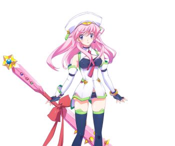 1girl arm_belt bandeau bare_shoulders beret black_bandeau black_gloves black_panties black_thighhighs blood_tune blush chaos;head covered_erect_nipples cute_weapon detached_sleeves earrings fingerless_gloves game_cg gloves green_trim hat holding holding_weapon jewelry long_hair looking_at_viewer mace magical_girl matsuo_yukihiro necktie non-web_source official_art panties pink_hair purple_eyes red_necktie samurai_condenser science_adventure seira_orgel shiny_eyes solo sprite star_(symbol) thighhighs thighs transparent_background underwear weapon white_hat white_panties white_sleeves zettai_ryouiki