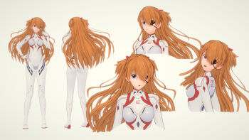1girl 3d artist_request ass blue_eyes bodysuit breasts brown_hair closed_mouth evangelion:_3.0+1.0_thrice_upon_a_time eyepatch floating_hair full_body gluteal_fold grey_background hair_between_eyes hands_on_own_hips highres interface_headset_(evangelion) legs_apart long_hair looking_at_viewer mecha_pilot_suit multiple_views neon_genesis_evangelion plugsuit_(evangelion) rebuild_of_evangelion reference_sheet simple_background skin_tight small_breasts souryuu_asuka_langley standing twintails two_side_up very_long_hair white_bodysuit
