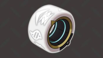 bracelet commentary_request dark_background glowing highres jewelry nintendo no_humans object_focus official_art outline patterned_background pokemon pokemon_champions still_life unworn_bracelet white_outline