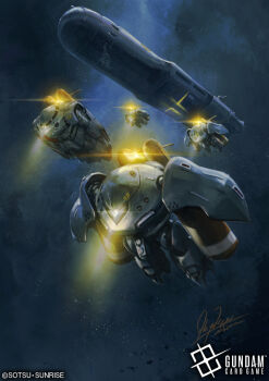 Rule 34 | army, commentary request, company name, copyright logo, copyright name, copyright notice, english text, fleet, gundam, gundam 0080, gundam card game, hayaken sarena, hygogg, logo, mecha, mecha focus, mobile suit, no humans, official art, one-eyed, realistic, robot, scene reference, science fiction, searchlight, signature, submarine, sunrise (company), underwater, watercraft, yellow eyes, z'gok, z'gok-e, zeon