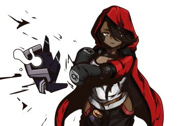 1girl bad_id breasts dcinside dinergate_(girls'_frontline) girls'_frontline girls'_frontline_neural_cloud hair_over_one_eye large_breasts looking_at_viewer magnhilda_(neural_cloud) punch punching