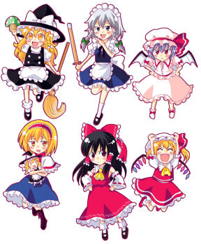 6+girls alice_margatroid bad_id bad_pixiv_id bat_wings blonde_hair character_doll doll dress female_focus flandre_scarlet full_body hakurei_reimu hat izayoi_sakuya kirisame_marisa maid multiple_girls red_eyes remilia_scarlet sakurai_makoto sakurai_makoto_(custom_size) silver_hair simple_background skirt touhou white_background wings witch witch_hat yellow_eyes
