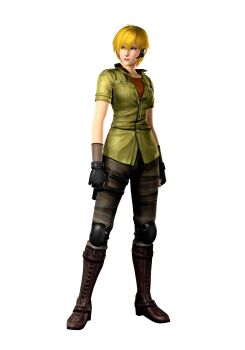 1girl 3d absurdres blonde_hair boots female_focus fingerless_gloves full_body gloves green_eyes headset highres holster knee_pads metroid metroid:_other_m military military_uniform nintendo official_art samus_aran short_hair simple_background solo standing