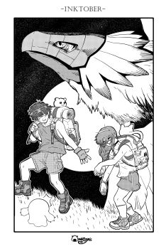 Rule 34 | absurdres, backpack, bag, digimon, digimon (creature), gloves, highres, hououmon, looking at another, mochimon, nyaromon, yukimibotamon