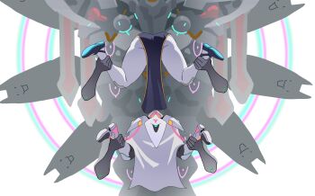 Rule 34 | 2girls, absurdres, altruia (nikke), armor, armored boots, black dress, boots, cat, dress, from behind, goddess of victory: nikke, grabbing another's leg, hashtag-only commentary, highres, multiple girls, noah (nikke), pantyhose, shield, smile, through wall, wge, white boots, white dress, white pantyhose