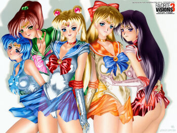 Rule 34 | 1990s (style), 5girls, aino minako, ass, bishoujo senshi sailor moon, bishoujo senshi sailor moon (first season), black hair, blonde hair, blue eyes, blue hair, blue sailor collar, blue skirt, bow, brown hair, cameltoe, choker, clothes lift, double bun, earrings, elbow gloves, female focus, gloves, grabbing another's breast, green eyes, green skirt, groping, hair bobbles, hair bow, hair bun, hair ornament, half updo, hino rei, holding hands, inner senshi, jewelry, kino makoto, lipstick, long hair, magical girl, makeup, mizuno ami, multiple girls, orange skirt, panties, pink bow, ponytail, purple eyes, red bow, red skirt, retro artstyle, ribbon, sailor collar, sailor jupiter, sailor mars, sailor mercury, sailor moon, sailor senshi, sailor venus, satoshi igarashi, see-through clothes, short hair, skirt, skirt lift, smile, tiara, tsukino usagi, twintails, underwear, white panties, wind, wind lift
