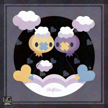 alternate_color balloon character_name cloud drifloon gen_4_pokemon heart highres meme_(sleepsheep) nintendo no_humans pokemon pokemon_(creature) pokemon_focus shiny_and_normal shiny_pokemon solid_oval_eyes
