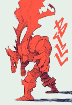 1boy absurdres beta_ray_bill character_name extra_eyes full_body grey_background head_wings highres limited_palette male_focus marvel monster_boy original reptile_boy shadow solo thor_(marvel)_(series) wings zals