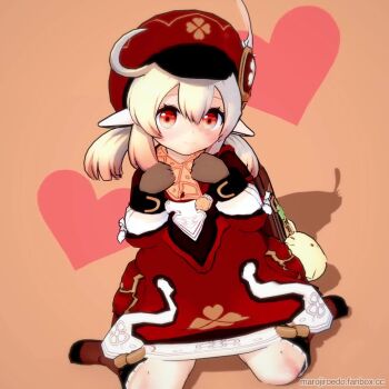 1girl 3d :d ahoge animated backpack bad_tag bag blonde_hair boots brown_footwear brown_gloves brown_scarf child clover_print coat dodoco_(genshin_impact) dress female full_body genshin_impact gloves hair_between_eyes hat hat_feather heart incoming_hug klee_(genshin_impact) knee_boots kneehighs kneeling koikatsu_(medium) long_hair long_sleeves looking_at_viewer low_twintails marojiro_edo mihoyo newsboy_cap open_mouth orange_eyes outstretched_arms pointy_ears randoseru reaching reaching_towards_viewer red_coat red_eyes red_headwear scarf self-upload simple_background sitting smile socks solo spread_arms tagme twintails valentine video