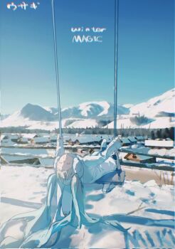 1girl coat hatsune_miku jiatu scenery snow swing village vocaloid