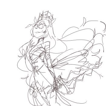 1girl butterfly_hair_ornament celine_(fire_emblem) crown davewaterfalls dress fire_emblem fire_emblem_engage flower hair_flower hair_ornament levin_sword long_hair nintendo sketch sword wavy_hair weapon