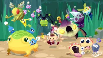 1boy ^_^ arms_up bad_tag battle beady_long_legs big_nose black_eyes black_skin blowing_whistle blue_eyes blue_pikmin blue_skin bomb bomb_rock brown_hair bud burrowing_snagret closed_eyes colored_skin commentary crying crying_with_eyes_open dwarf_bulborb dynamo_toon english_commentary explosive fang fighting flower flying flying_sweatdrops gloves grass helmet holding holding_bomb insect_wings jumping leaf mini_person miniboy moss nintendo nostrils notice_lines olimar outdoors peckish_aristocrab pikmin_(creature) pikmin_(series) pink_skin pointing pointy_ears pointy_nose poison purple_flower purple_pikmin purple_skin radio_antenna red_eyes red_gloves red_pikmin red_skin rock rock_pikmin shadow short_hair signature solid_circle_eyes space_helmet spacesuit spitting swooping_snitchbug teardrop tears tree v-shaped_eyes very_short_hair white_flower white_pikmin white_skin winged_pikmin wings x_x yellow_pikmin yellow_skin yellow_wollyhop