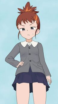 Rule 34 | 1girl, absurdres, blush, digimon, highres, looking at viewer, makino ruki, matsuji, school uniform, skirt, sweat