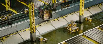 3d blender_(medium) cable conveyor_belt cube factory highres industrial no_humans original red-null reflective_floor scaffolding scenery science_fiction