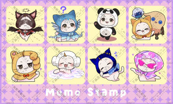 :3 ? ^_^ absurdres animal animal_costume animal_focus argyle_background back_bow bathing bird_wings black_cloak black_halo black_wings blue_bow blue_bowtie blue_cloak bow bowtie brooch brown_eyes bubble cat circlet cloak closed_eyes closed_mouth clothed_animal confused cosplay covered_eyes cropped_legs dancing diamond_(gemstone) english_text faewish_sprite feathered_wings fins flying full_body glasses halo head_fins highres hood hood_up hooded_cloak infinity_nikki jewelry kigurumi light_blush looking_ahead momo_(nikki) mysaki26 navel nikki_(series) no_humans official_alternate_costume opaque_glasses outstretched_arms panda_costume partially_submerged piecey pink-tinted_eyewear pink_background pink_bow pink_bowtie pink_cloak print_bow print_cloak red_bow red_bowtie sample_watermark shadow sleeping smile sparkle spiked_halo spread_wings standing star_(symbol) star_print starry_sky_print sunglasses tareme thumbs_up tinted_eyewear too_many_watermarks towel towel_on_head traditional_bowtie triangular_eyewear watermark watermark_grid waving whiskers white_bow white_bowtie white_cat winged_animal wings zzz