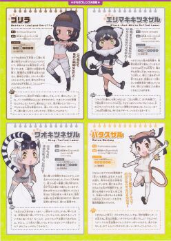 4girls full_body kemono_friends kemono_friends_2 looking_at_viewer multiple_girls official_art patas_monkey_(kemono_friends) ring-tailed_lemur_(kemono_friends) ruffed_lemur_(kemono_friends) simple_background western_lowland_gorilla_(kemono_friends) yoshizaki_mine