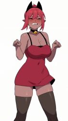 1boy 1girl @_@ animal_ear_hairband animal_ears animated audible_music bare_arms bare_shoulders begging bell black_collar black_necktie black_pants blush bouncing_breasts bowing breasts brown_hair cat_ear_hairband cat_ears choker cleavage clenched_teeth closed_mouth collar collarbone commentary_request covered_navel cowboy_shot dancing dark-skinned_female dark_elf dark_skin dogeza dress earrings elf embarrassed eyelashes fake_animal_ears full-face_blush hair_between_eyes hair_bun hair_intakes hairband hands_up handstand highres in_(ain) jacket jewelry jingle_bell korean_commentary large_breasts meme mole mole_on_breast mole_on_leg mole_under_eye music neck_bell necktie open_clothes open_jacket open_mouth orange_eyes orange_hair original own_hands_together palms_together pants paw_pose pointy_ears prostration red_dress red_headwear red_jacket round_eyewear sad_cat_dance_(meme) seiza shirt short_dress short_hair sidelocks simple_background sitting skindentation sleeveless sleeveless_dress sound spaghetti_strap spiked_choker spikes standing stud_earrings sweat sweatdrop tagme teeth thighhighs upside-down video waldokun wavy_mouth white_background white_shirt zettai_ryouiki