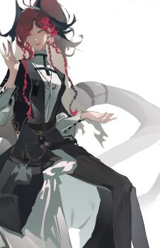 1girl arknights black_coif black_dress braid dress feathered_wings gracebearer_(arknights) head_wings highres long_hair nun red_hair snake_girl snake_tail solo swept_bangs tail tomagosu wings