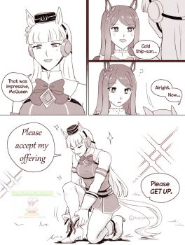 2girls animal_ears blush bow ear_bow ear_ribbon frilled_jacket frills gold_ship_(red_strife)_(umamusume) gold_ship_(umamusume) holding horse_ears horse_girl horse_tail jacket kaiyamon long_hair long_sleeves mejiro_mcqueen_(frontline_elegance)_(umamusume) mejiro_mcqueen_(umamusume) multiple_girls open_mouth pillbox_hat sailor_collar sailor_shirt shirt skirt smile swept_bangs tail umamusume