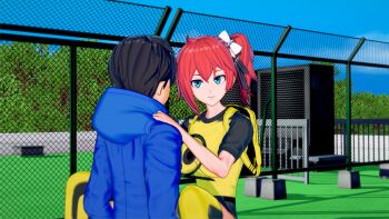 1boy 1girl 3d aiba_ami amasawa_keisuke cloud couple digimon digimon_story:_cyber_sleuth highres sky