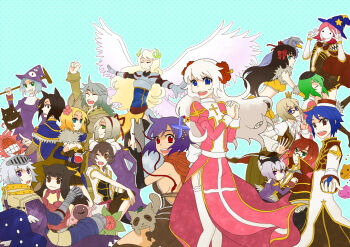 Rule 34 | 6+boys, 6+girls, alchemist (ragnarok online), animal, animal ears, animal on head, arm up, armor, assassin cross (ragnarok online), back bow, bard (ragnarok online), bird, biretta, black cat, black gloves, black hair, black shirt, black thighhighs, blonde hair, blue background, blue cape, blue eyes, blue gloves, blue hair, blue hat, blunt bangs, bow, breasts, brown cape, brown dress, brown eyes, brown pants, bun cover, cape, cat, cat boy, cat ears, cat girl, cat on head, closed eyes, closed mouth, clown (ragnarok online), coat, commentary request, cowboy shot, creator (ragnarok online), crop top, crown, crusader (ragnarok online), deviruchi, double bun, double w, dress, elbow gloves, fingerless gloves, flora (ragnarok online), flower, fur collar, garter straps, geographer (ragnarok online), gloves, gold trim, green hair, grey hair, hair bow, hair bun, hair flower, hair ornament, hair ribbon, hairband, hat, hawk, high priest (ragnarok online), high wizard (ragnarok online), holding, holding mask, juliet sleeves, long hair, long sleeves, looking at viewer, mask, masked, medium breasts, merchant (ragnarok online), mini crown, monk (ragnarok online), multicolored coat, multiple boys, multiple girls, on head, open clothes, open coat, open mouth, own hands together, pants, pauldrons, pink dress, pink flower, pinwheel hair ornament, pointy ears, priest (ragnarok online), puffy sleeves, purple cape, purple dress, purple hair, ragnarok online, red bow, red coat, red eyes, red flower, red hairband, red ribbon, ribbon, robert (pixiv194826), sash, shirt, short dress, short hair, shoulder armor, sideboob, simple background, skeggiold (ragnarok online), small breasts, smile, smiley face, sniper (ragnarok online), star (symbol), strapless, strapless dress, thighhighs, two-tone coat, two-tone dress, valkyrie, valkyrie (ragnarok online), vanilmirth (ragnarok online), w, white bow, white coat, white dress, white gloves, white hair, white sash, white thighhighs, witch hat, yellow shirt
