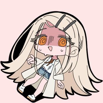 1girl @_@ chibi gakuen_idolmaster idolmaster meeeeeeco359 shinosawa_hiro shorts solo