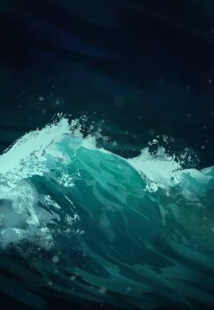 aqua_theme black_sky dark_background green_light light_particles nature night night_sky no_humans no_lineart ocean original scenery sea_spray signature sky subsurface_scattering water waves zandra