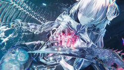 1girl 3d animated artist_request blinking hairdressing highres long_hair original see-through_clothes skeleton smile solo tagme transparent video white_hair