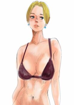 1girl blonde_hair blue_eyes breasts curvy earrings female_focus huge_breasts jewelry king_(snk) large_breasts pale_skin short_hair the_king_of_fighters thick_lips tucon_b