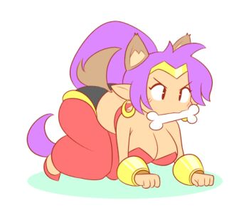 animal_ears animated animated_gif bone breasts dark_skin dog_ears large_breasts lowres purple_hair shantae shantae_(series) tail theycallhimcake