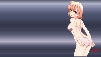 Rule 34 | 1girl, adjusting clothes, adjusting panties, ass, back, bra, breasts, commentary request, dated, highres, medium breasts, orange eyes, orange hair, panties, parted lips, pink bra, pink panties, sakayaya, short hair, solo, thighs, underwear, yahari ore no seishun lovecome wa machigatteiru., yuigahama yui