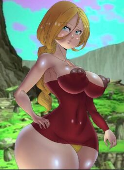 1girl blush breasts chimeraindura green_eyes jenna_(nanatsu_no_taizai) large_breasts long_hair nanatsu_no_taizai nipples panties underwear