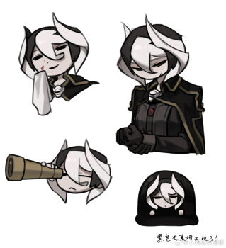 black_hair blood blood_on_face chibi chibi_only chinese_text highres holding holding_telescope looking_through_scope made_in_abyss multiple_girls ozen smile telescope weibo_5968889247 white_hair
