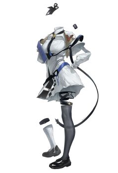 1girl absurdres artist_name asymmetrical_legwear belt black_ribbon black_shoes black_thighhighs capelet clothes_focus contrapposto dress hair_ribbon hair_tubes highres holding holding_tablet_pc hololive hololive_indonesia invisible kneehighs lapel_pin lapels loafers mismatched_legwear monyetguru notched_lapels pleated_skirt ribbon shin_strap shoes simple_background single_hair_tube single_kneehigh single_sock single_thighhigh skirt socks solo strap tablet_pc thigh_strap thighhighs vestia_zeta vestia_zeta_(1st_costume) virtual_youtuber white_background white_capelet white_dress white_skirt white_socks