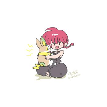 1girl braid genderswap genderswap_(mtf) holding nintendo pokemon ranma-chan ranma_1/2 saotome_ranma single_braid sitting solo