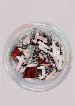 Rule 34 | 1954love hate, ashtray, cigarette, commentary, english commentary, highres, no humans, object focus, original, painterly, still life