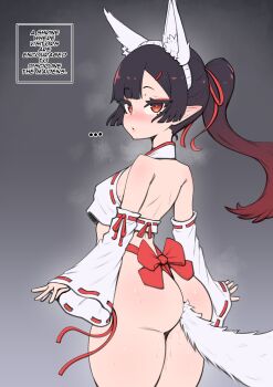 ... 1girl absurdres anal anal_object_insertion anal_tail animal_ears asanagi_(style) ass bare_shoulders blunt_bangs blush bow breasts butt_plug character_request covered_erect_nipples crop_top detached_sleeves eyeshadow fake_animal_ears fake_tail fox_ears fox_tail gradient_hair hair_ornament hair_ribbon hairclip halterneck highres japanese_clothes long_hair long_sleeves looking_at_viewer looking_back makeup multicolored_hair no_pants nontraditional_miko nose_blush object_insertion original pink_bow pink_eyeshadow pink_ribbon pointy_ears red_eyes red_hair revealing_clothes ribbon ribbon-trimmed_shirt ribbon-trimmed_sleeves bow_panties ribbon_trim sex_toy shirt small_breasts solo sweat tail thick_thighs thighs white_shirt white_sleeves whomperfruit wide_sleeves