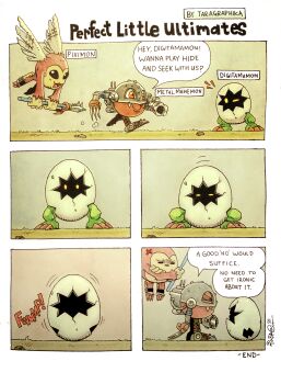 Rule 34 | 2021, :3, arm cannon, artist name, black eyes, character name, claw (weapon), claws, cracked egg, cyborg, digimon, digimon (creature), digitamamon, english text, fake claws, fangs, flying, grey helmet, helmet, hiding, highres, holding, holding polearm, holding weapon, inktober, mechanical arms, metalmamemon, notice lines, one eye closed, open mouth, painting (medium), picklemon, pink fur, polearm, smile, solid eyes, sound effects, speech bubble, taragraphika, traditional media, walking, watercolor (medium), weapon, white wings, wings, yellow eyes