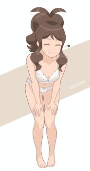 1girl absurdres bra commentary english_commentary highres hilda_(pokemon) lace lace-trimmed_bra lace_trim lingerie nintendo panties pokemon pokemon_black_and_white solo sudorawu underwear underwear_only white_bra
