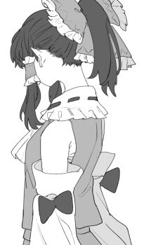 Rule 34 | 1girl, ascot, bow, commentary request, detached sleeves, frilled bow, frilled hair tubes, frills, greyscale, hair bow, hair tubes, hakurei reimu, long hair, mero (starfish jcs), monochrome, ponytail, skirt, solo, touhou