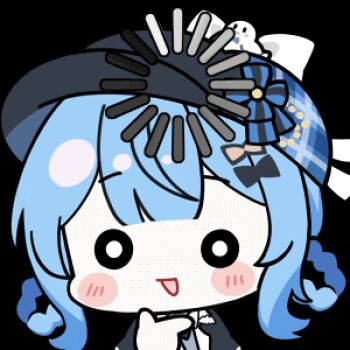 1girl animated animated_gif artist_collaboration black_capelet black_hat blue_hair blush_stickers braid braided_hair_rings capelet chibi chibi_only chunye_haruya confused hair_rings hand_on_own_chin hat loading_icon lowres mahou_shoujo_no_majo_saiban nekoyashiki_riri no_nose open_mouth short_hair simple_background smile solo stroking_own_chin tachibana_sherry transparent_background upper_body